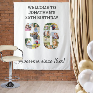 36th Birthday Party Photo Collage Backdrop Tapestry