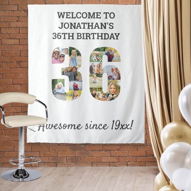 36th Birthday Party Photo Collage Backdrop Tapestry (Creator Uploaded)