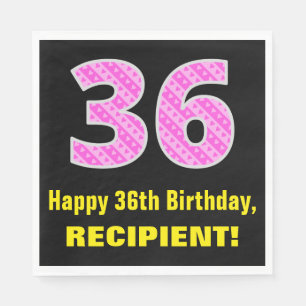 36th Birthday: Pink Stripes and Hearts "36" + Name Napkin