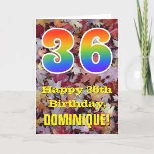 36th Birthday; Rustic Autumn Leaves; Rainbow "36" Card