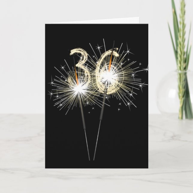 36th Birthday Sparklers on Black  Card (Front)