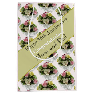 36th Wedding Anniversary bone china, editable Medium Gift Bag