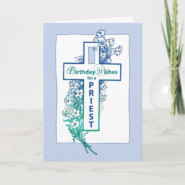 3772 Priest Birthday Cross Flowers Card (Front)