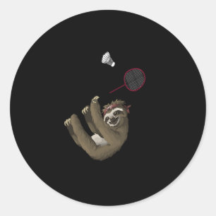 37.Badminton sport funny sloth gift Classic Round Sticker