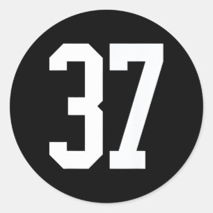 #37 White Number 37 Sports Fan Jersey Style Classic Round Sticker