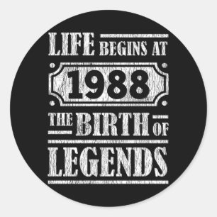 37 Year Old 1988 Birth Of Legend 37th Birthday Classic Round Sticker