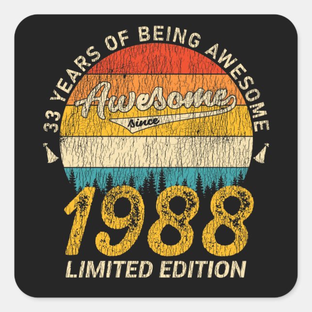 37 Year Old 1988 Retro Awesome 37th Birthday Gift Square Sticker (Front)