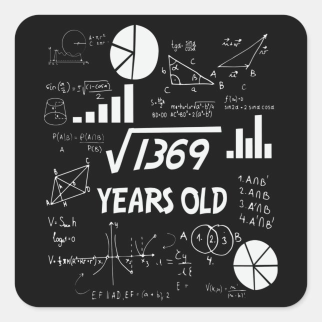 37 Year Old Bday Math Teacher 37th Birthday Gift Square Sticker (Front)