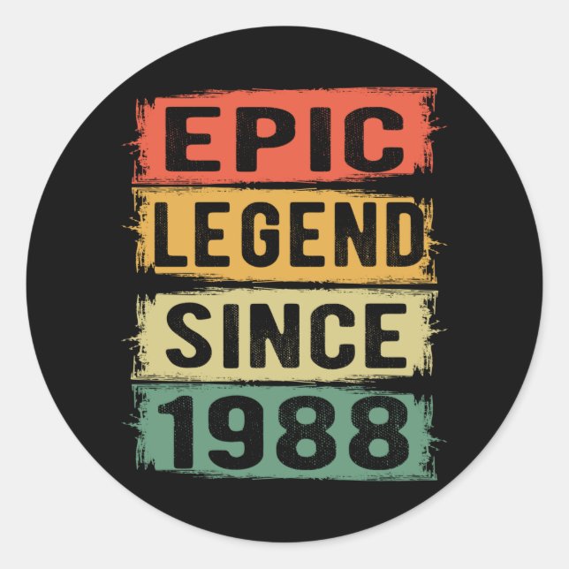  37 Years Old Bday 1988 Epic Legend 37th Birthday Classic Round Sticker (Front)