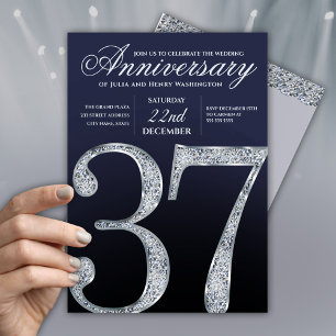 37th Anniversary Diamond Silver Navy Blue Invitation