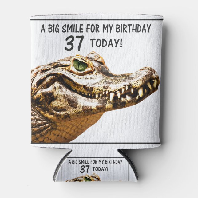 37th Birthday Alligator Smile Can Cooler (Front)
