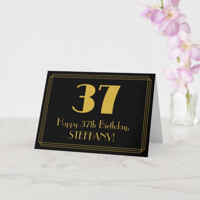 37th Birthday: Art Deco Inspired Look "37" + Name Card (Orchid)