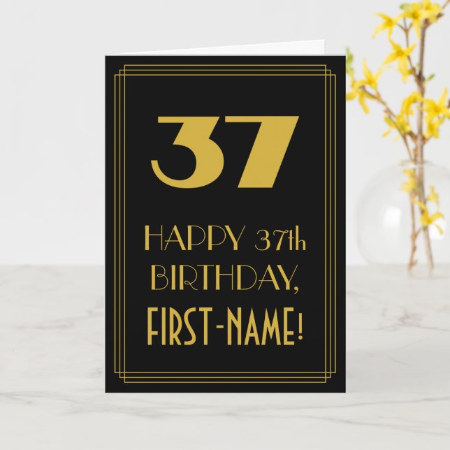 37th Birthday – Art Deco Inspired Look "37" & Name Card (Yellow Flower)