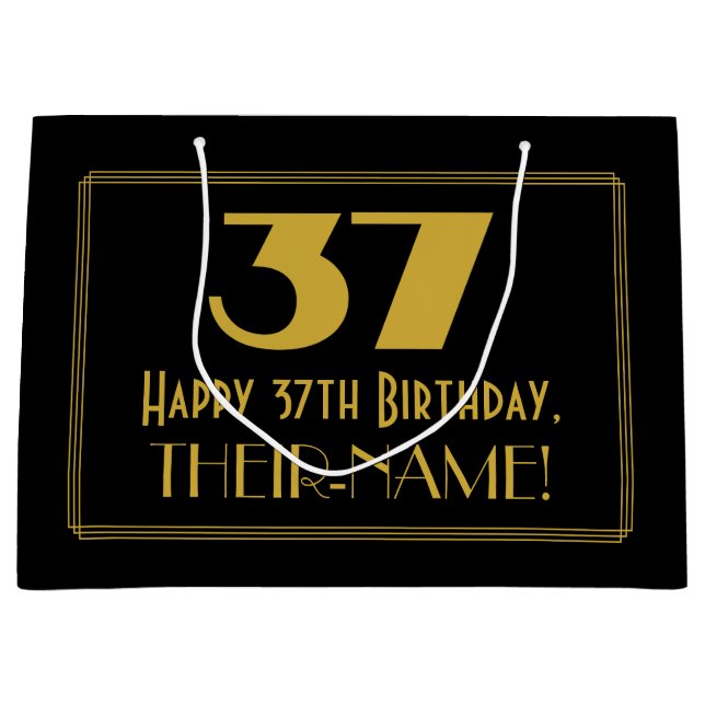 37th Birthday — Art Deco Inspired Look "37" & Name Large Gift Bag (Front)