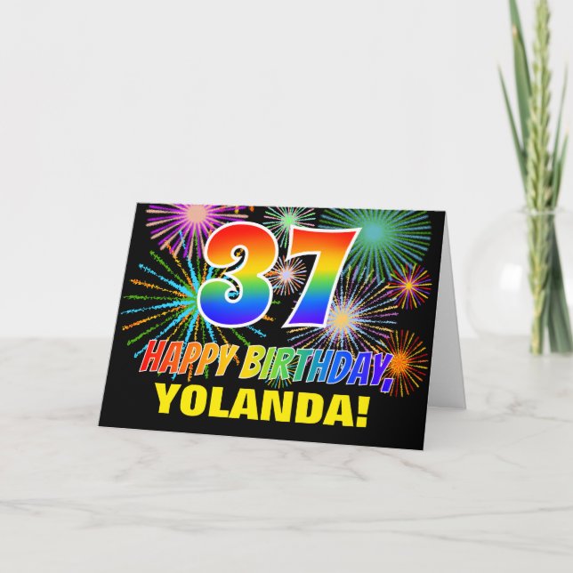 37th Birthday: Bold, Fun, Fireworks, Rainbow 37 Card (Front)