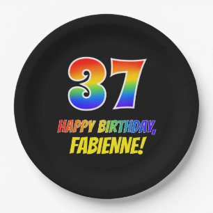 37th Birthday: Bold, Fun, Simple, Rainbow 37 Paper Plate