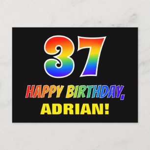 37th Birthday: Bold, Fun, Simple, Rainbow 37 Postcard