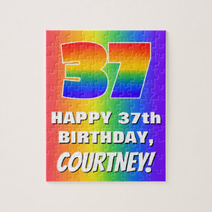 37th Birthday: Colourful, Fun Rainbow Pattern # 37 Jigsaw Puzzle