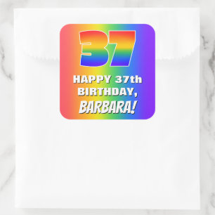 37th Birthday: Colourful, Fun Rainbow Pattern # 37 Square Sticker