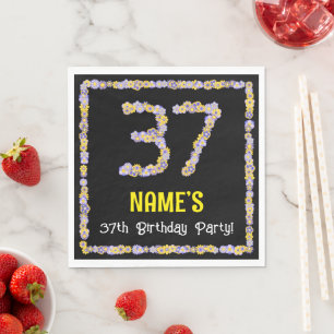 37th Birthday: Floral Flowers Number, Custom Name Napkin
