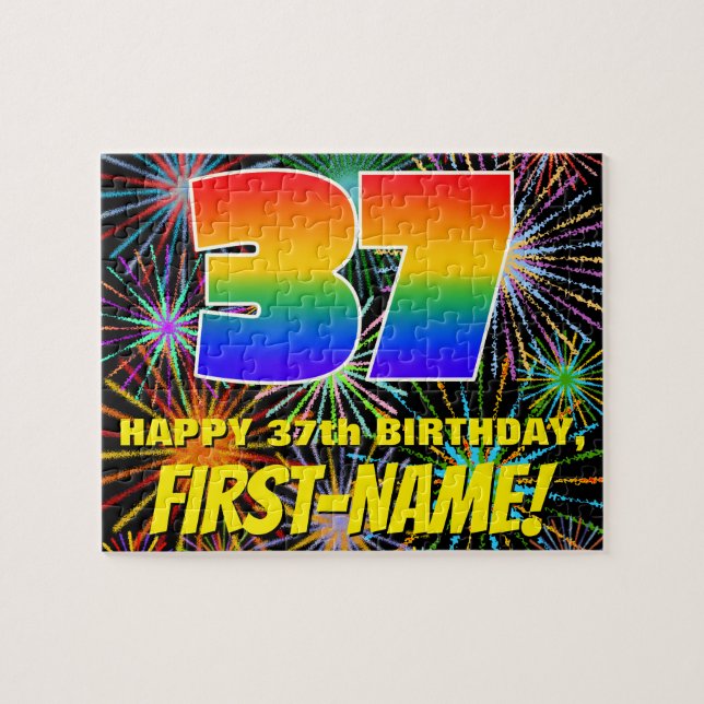 37th Birthday: Fun, Colourful Celebratory Firework Jigsaw Puzzle (Horizontal)