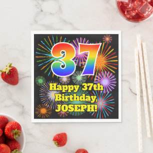 37th Birthday: Fun Fireworks Pattern + Rainbow 37 Napkin