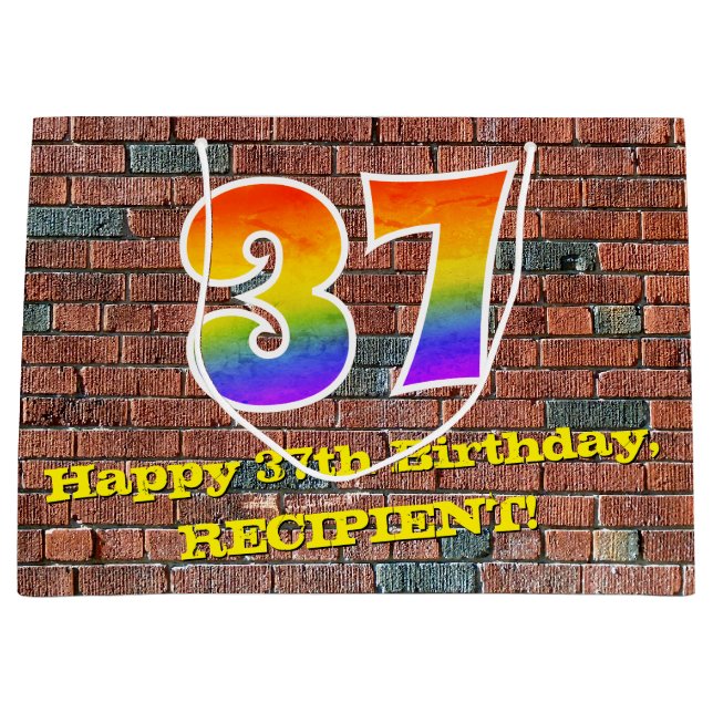 37th Birthday: Fun, Graffiti-Inspired Rainbow # 37 Large Gift Bag (Front)