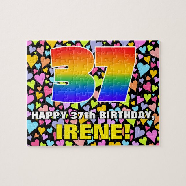 37th Birthday — Fun, Loving Heart Shapes + “37” Jigsaw Puzzle (Horizontal)