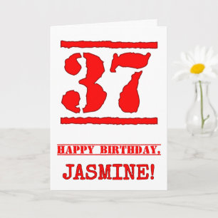 37th Birthday: Fun, Red Rubber Stamp Inspired Look Card