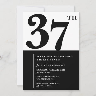 37th birthday invitations Black and White Elegant