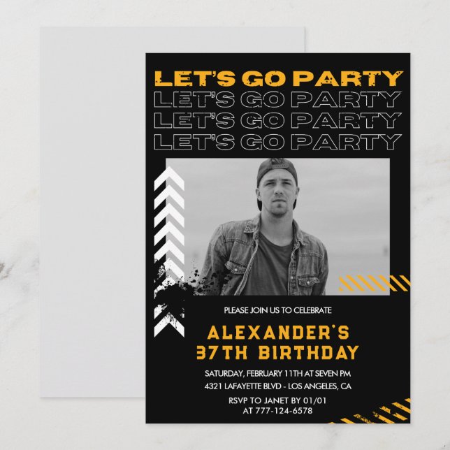 37th birthday invitations Men Photo Spray paint (Front/Back)