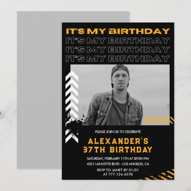 37th birthday invitations Men Photo Spray paint (Front/Back)