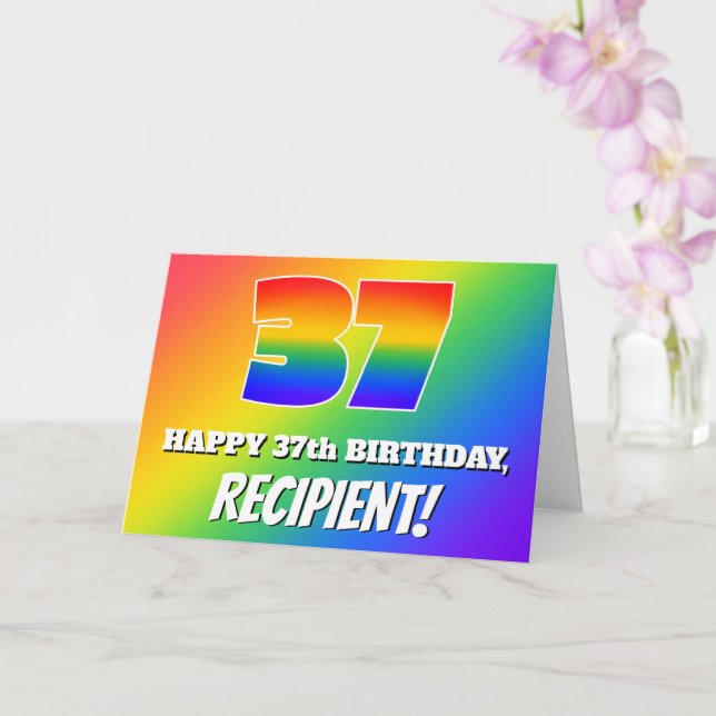 37th Birthday: Multicolored Rainbow Pattern # 37 Card (Orchid)