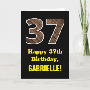37th Birthday: Name, Faux Wood Grain Pattern "37" Card