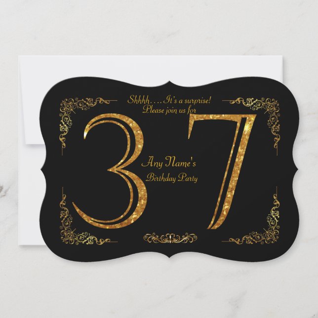 37th,Birthday party 37th,great Gatsby,black & gold Invitation (Front)
