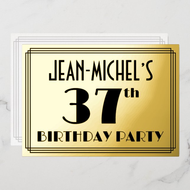 37th Birthday Party — Art Deco Look “37” + Name (Front/Back)
