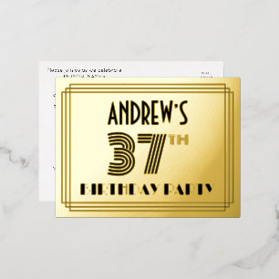 37th Birthday Party ~ Art Deco Style “37” + Name Foil Invitation Postcard