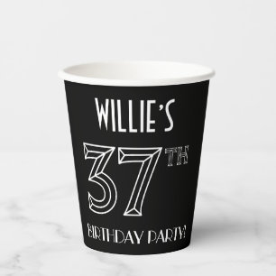 37th Birthday Party: Art Deco Style + Custom Name Paper Cups