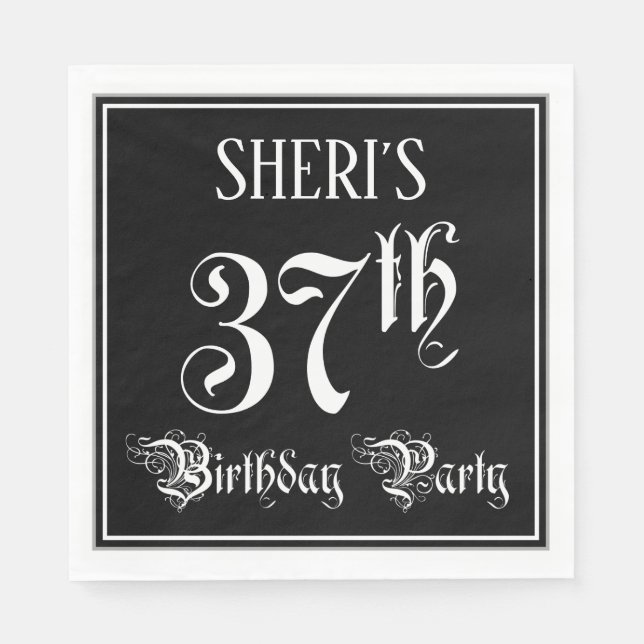 37th Birthday Party — Fancy Script + Custom Name Napkin (Front)