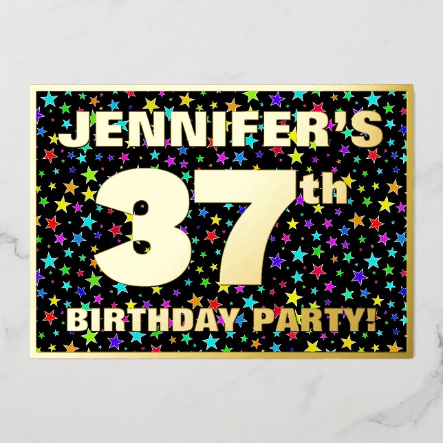 37th Birthday Party — Fun, Colourful Stars Pattern (Front)