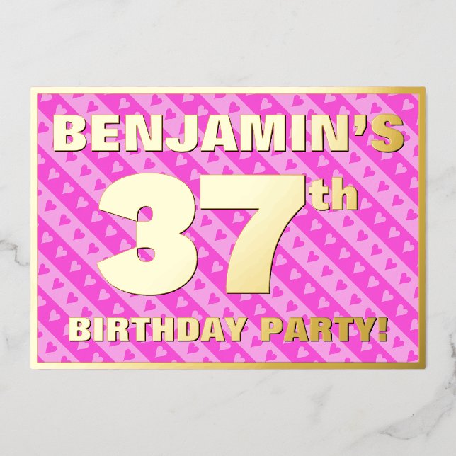 37th Birthday Party — Fun Pink Hearts and Stripes (Front)