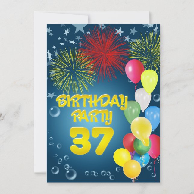 37th Birthday party Invitation with balloons (Front)