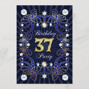 37th birthday party invite with masses of jewels