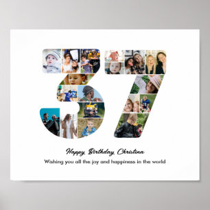 37th Birthday Party Number 37 Photo Collage Poster