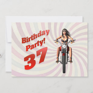 37th birthday party with a girl on a motorbike invitation