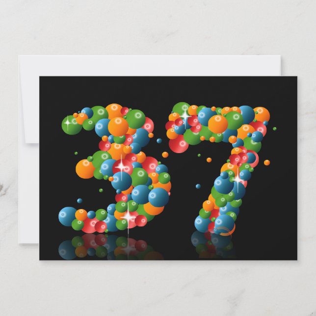 37th Birthday party, with bubbles and balls Invitation (Front)