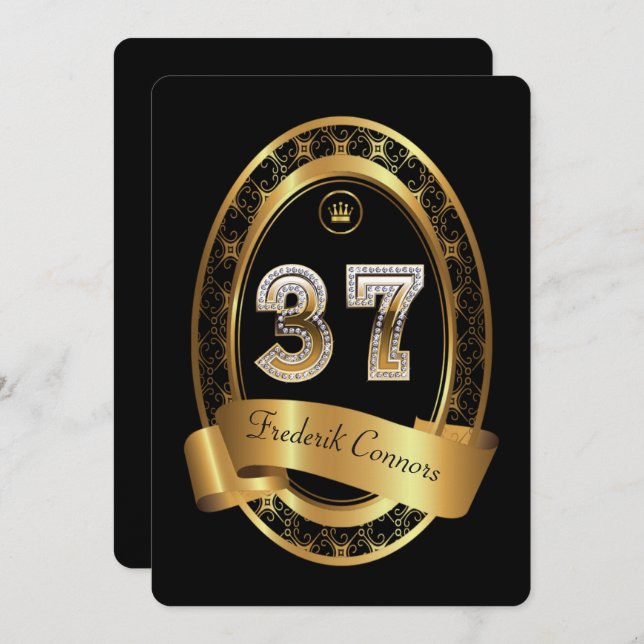 37th,birthday party woman man,elegant colour invitation (Front/Back)