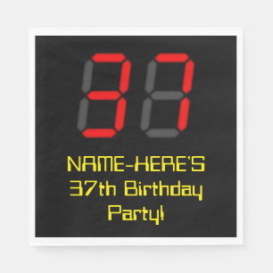 37th Birthday: Red Digital Clock Style "37" + Name Napkin