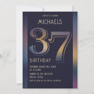 37th modern dark purple and gold birthday invitation
