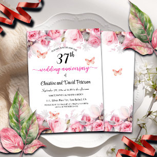 37th Wedding Anniversary Elegant Blush Roses Invitation
